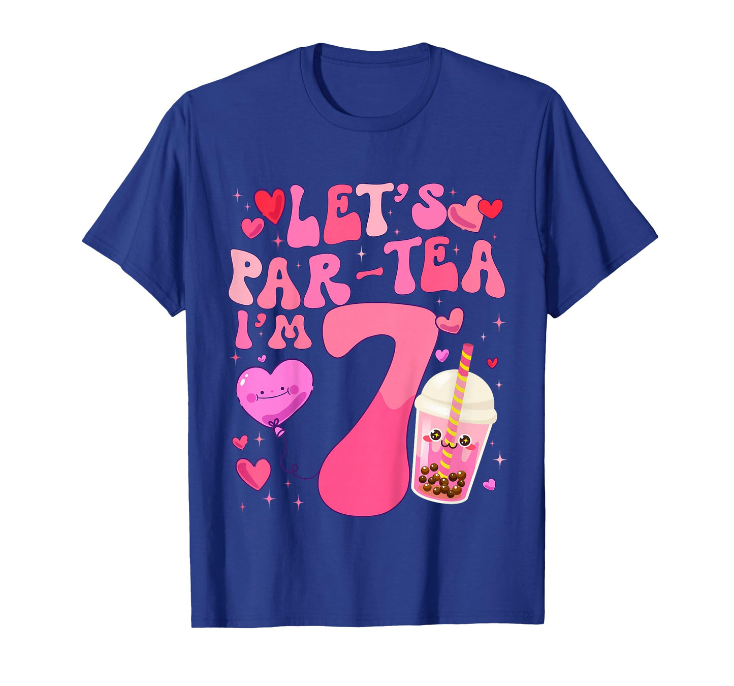 Let's Par-Tea I'm 7 Years Old 7th Birthday Bubble Boba Tea T-Shirt