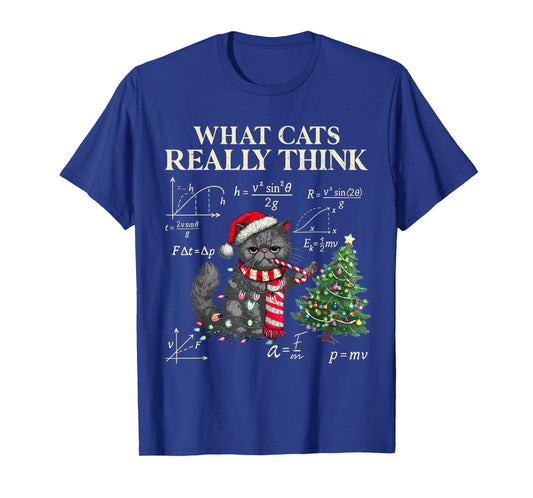 Funny Black Cat Pushing Xmas Tree Over Cats Physics Humor PJ T-Shirt