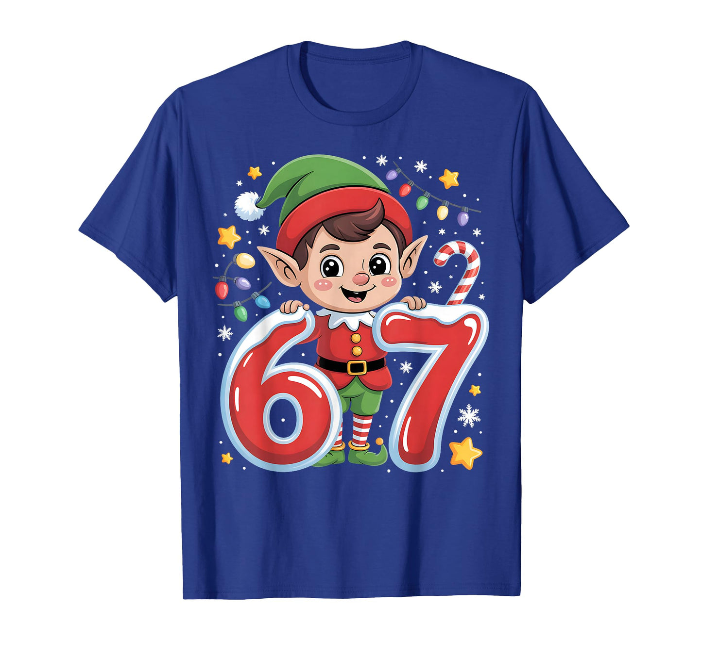 Cute Elf Six Seven 6 7 Meme Funny Christmas Costume T-Shirt