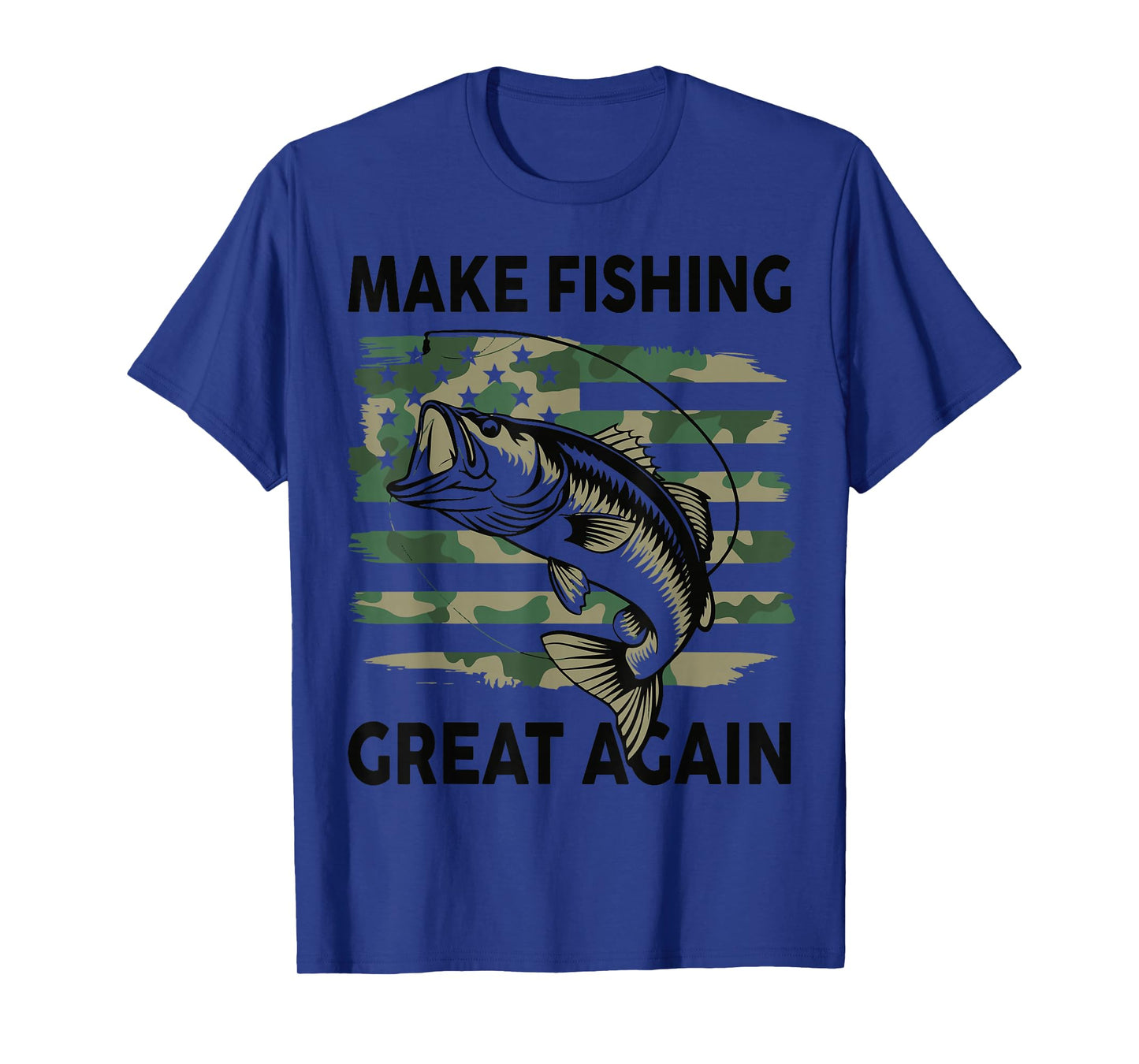 Funny Make Fishing Great Again Camo Bass Fish American Flag T-Shirt