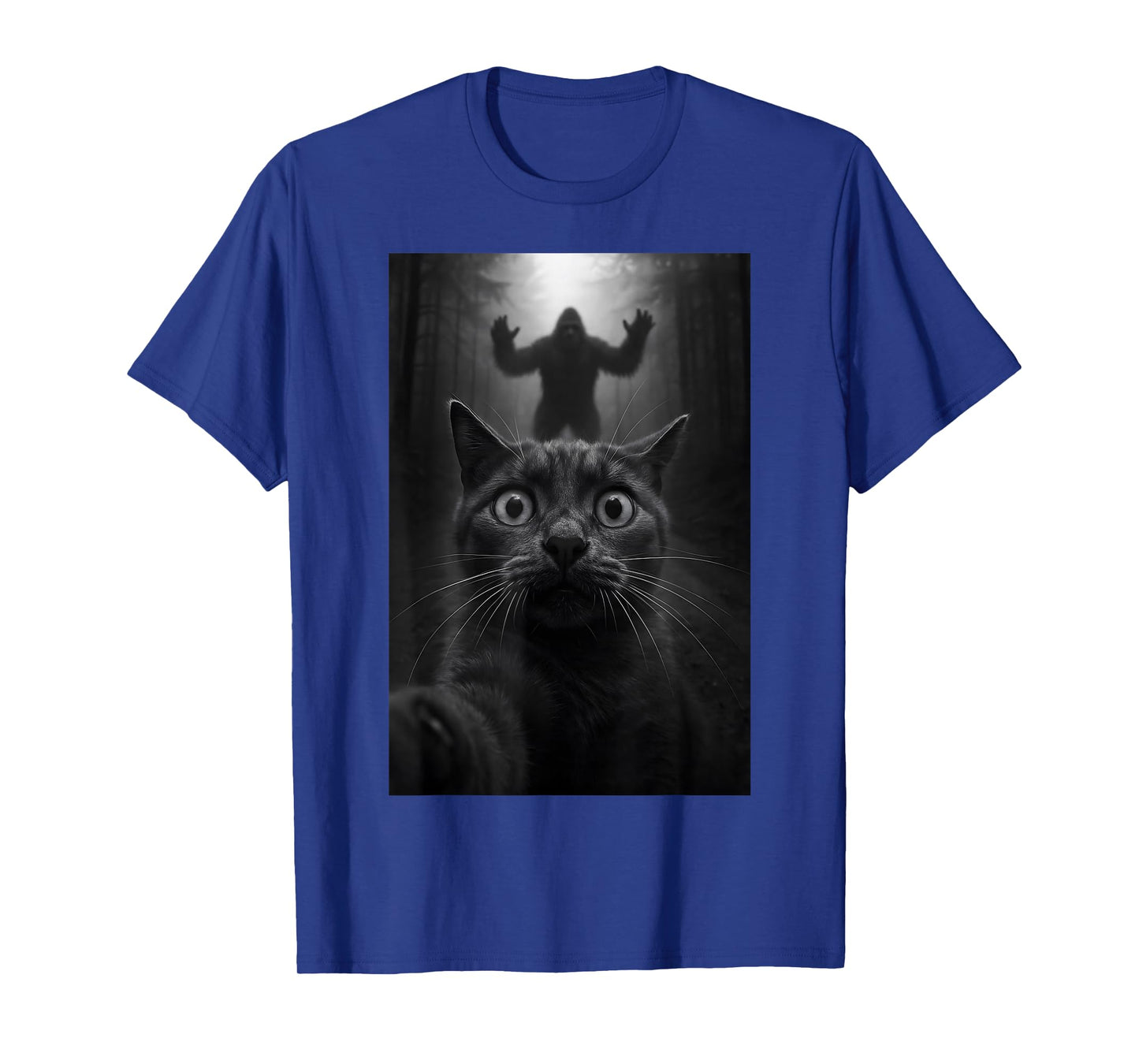 Shocked Black Cat Selfie with Bigfoot Funny for Kids Teens T-Shirt