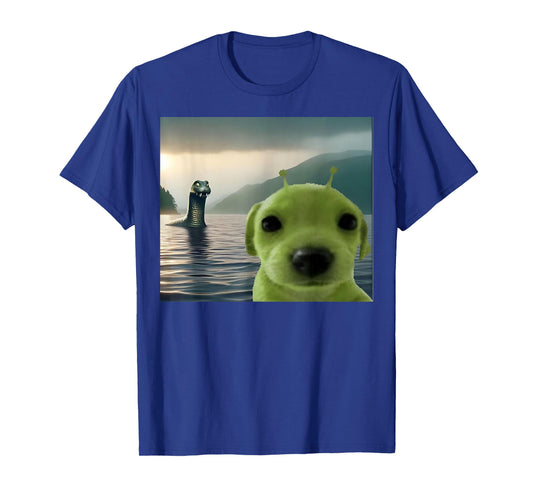 Alien Dog Viral Meme Selfie with Loch Ness Monster Nessie T-Shirt