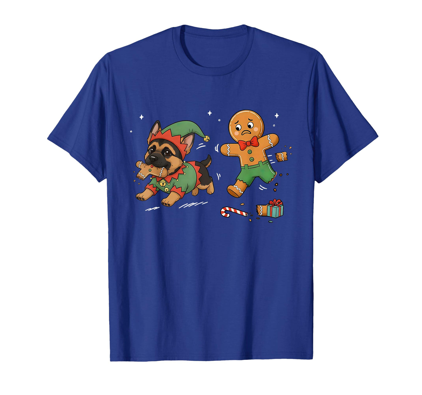 Gingerbread Chasing German Shepherd Dog Christmas Pet Lover T-Shirt