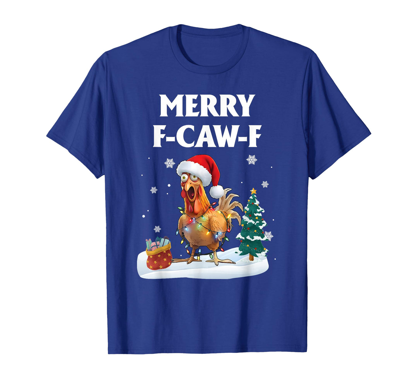 Merry F-Caw-F Funny Chicken Santa Rooster Christmas Lights T-Shirt