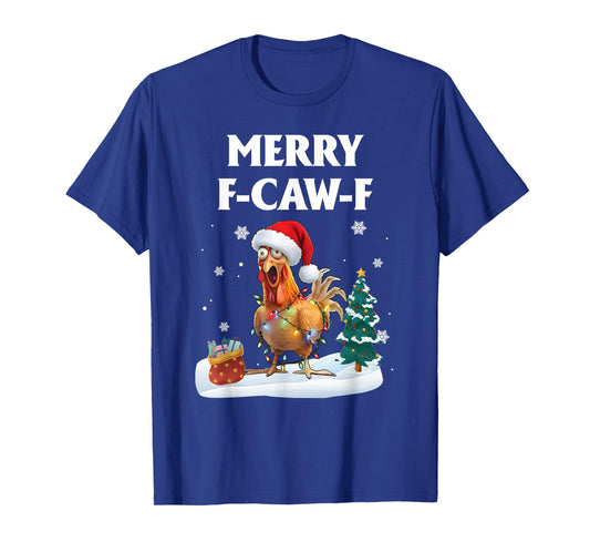 Merry F-Caw-F Funny Chicken Santa Rooster Christmas Lights T-Shirt