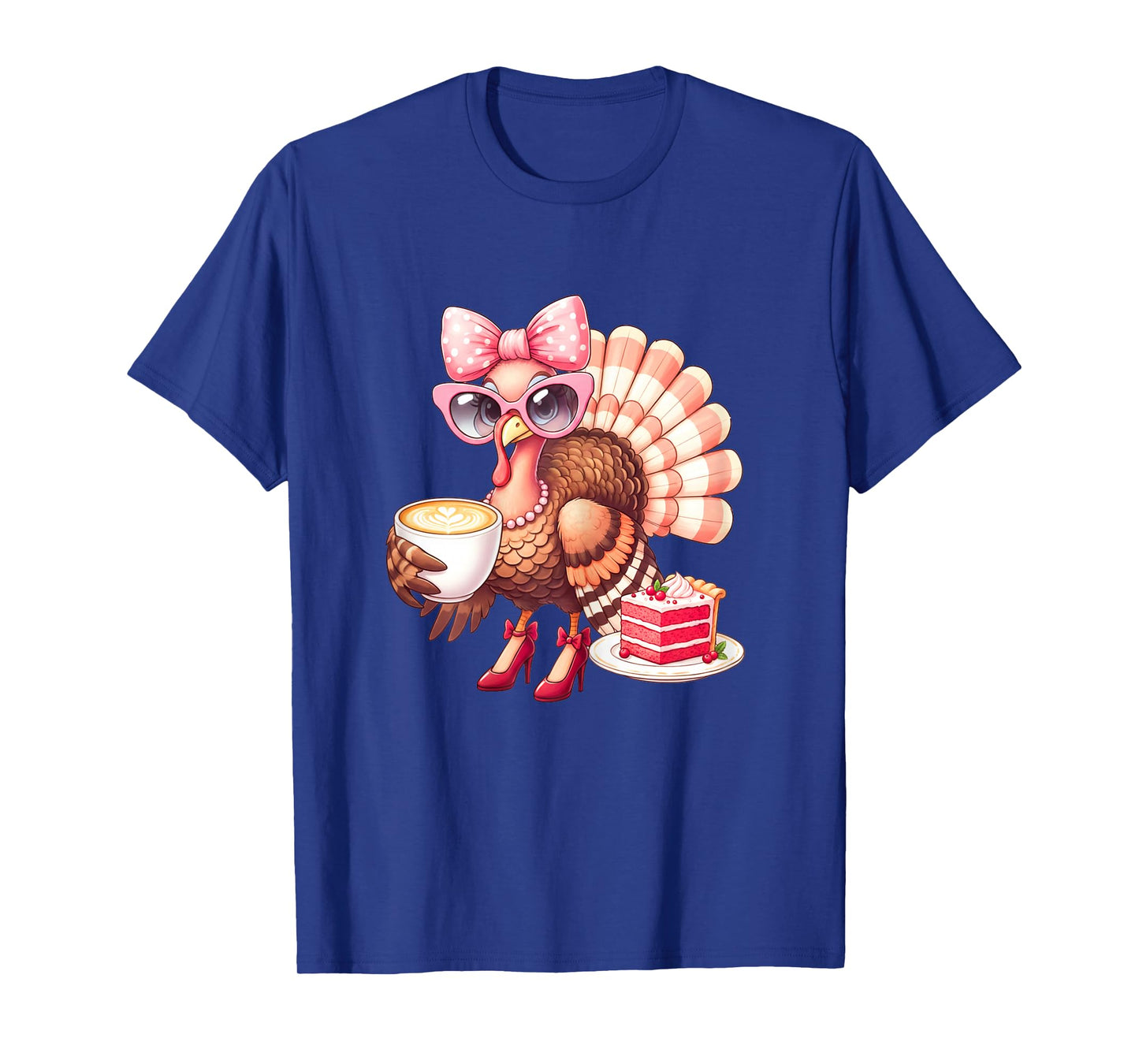 Turkey Drinking Coffee Bow Thanksgiving Womens Funny Gifts T-Shirt