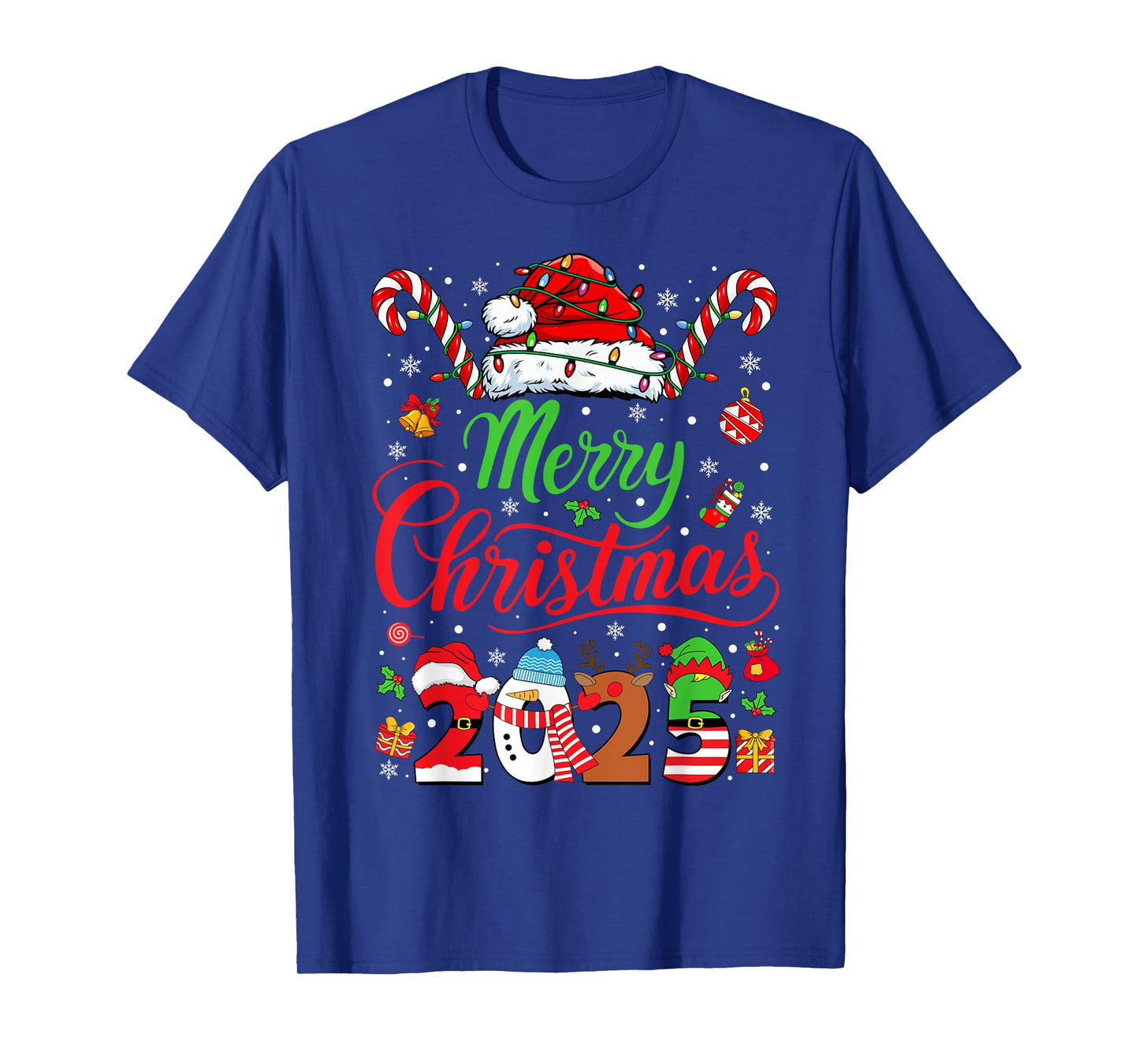 Merry Christmas 2025 Santa Reindeer Snowman Christmas Family T-Shirt