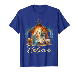 Nativity Scene Believe Christian Xmas Family Merry Christmas T-Shirt