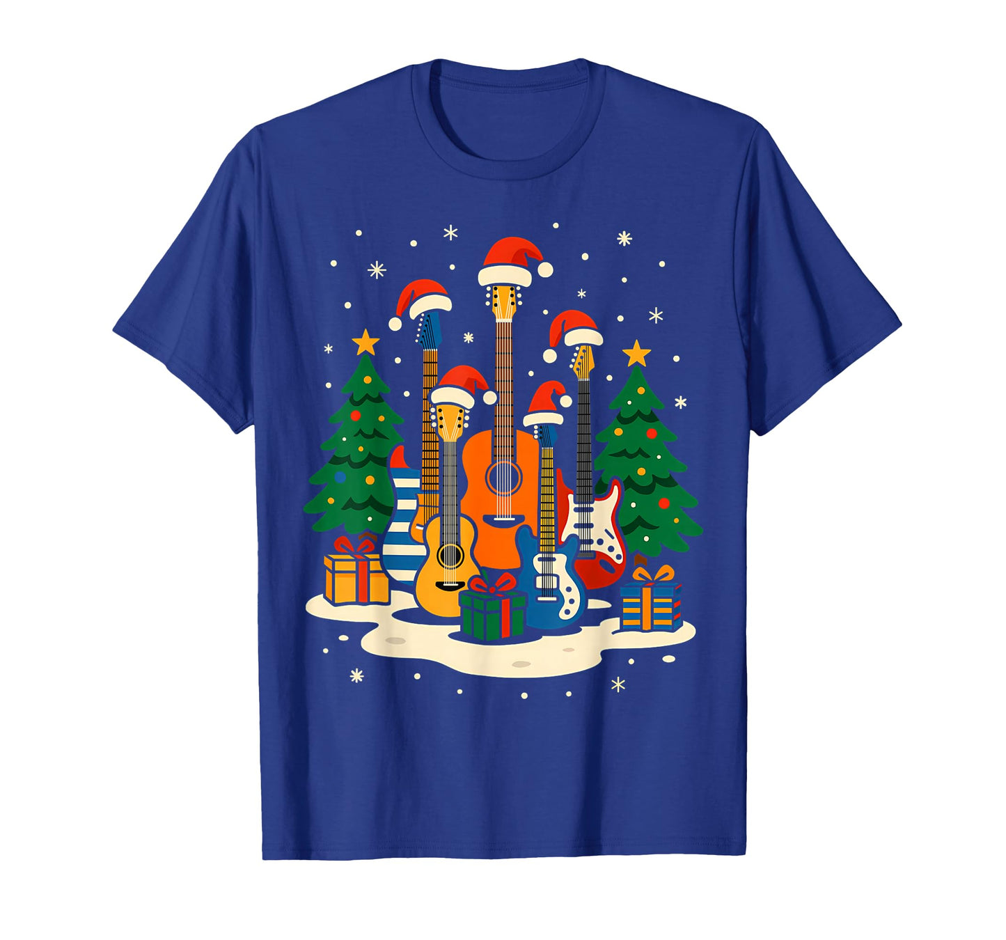 Guitar Santa Hat Christmas Tree Light Funny Music Lover Xmas T-Shirt
