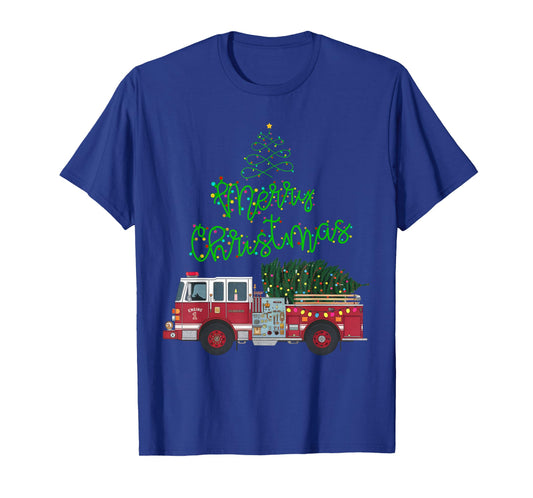 Merry Christmas Firetruck Xmas Tree Lights Boys Toddler Kids T-Shirt