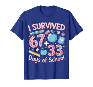 I Survived 67 Plus 33 Days of School for Kids Funny 6 7 Meme T-Shirt