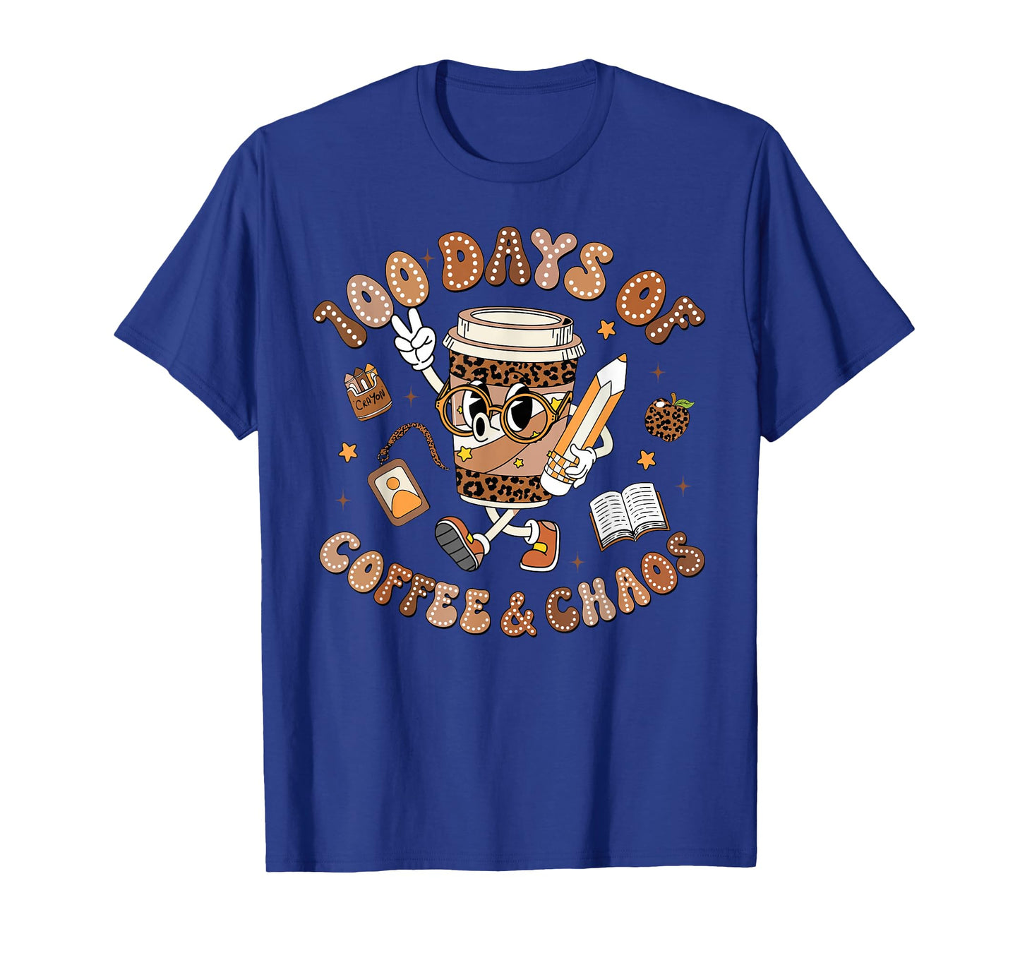 Teacher 100 Days of Coffee Chaos 100th Day of School Leopard T-Shirt