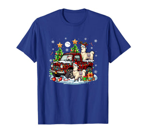 Two Xmas Reindeer Santa Llamas On Colorful Pickup Truck T-Shirt