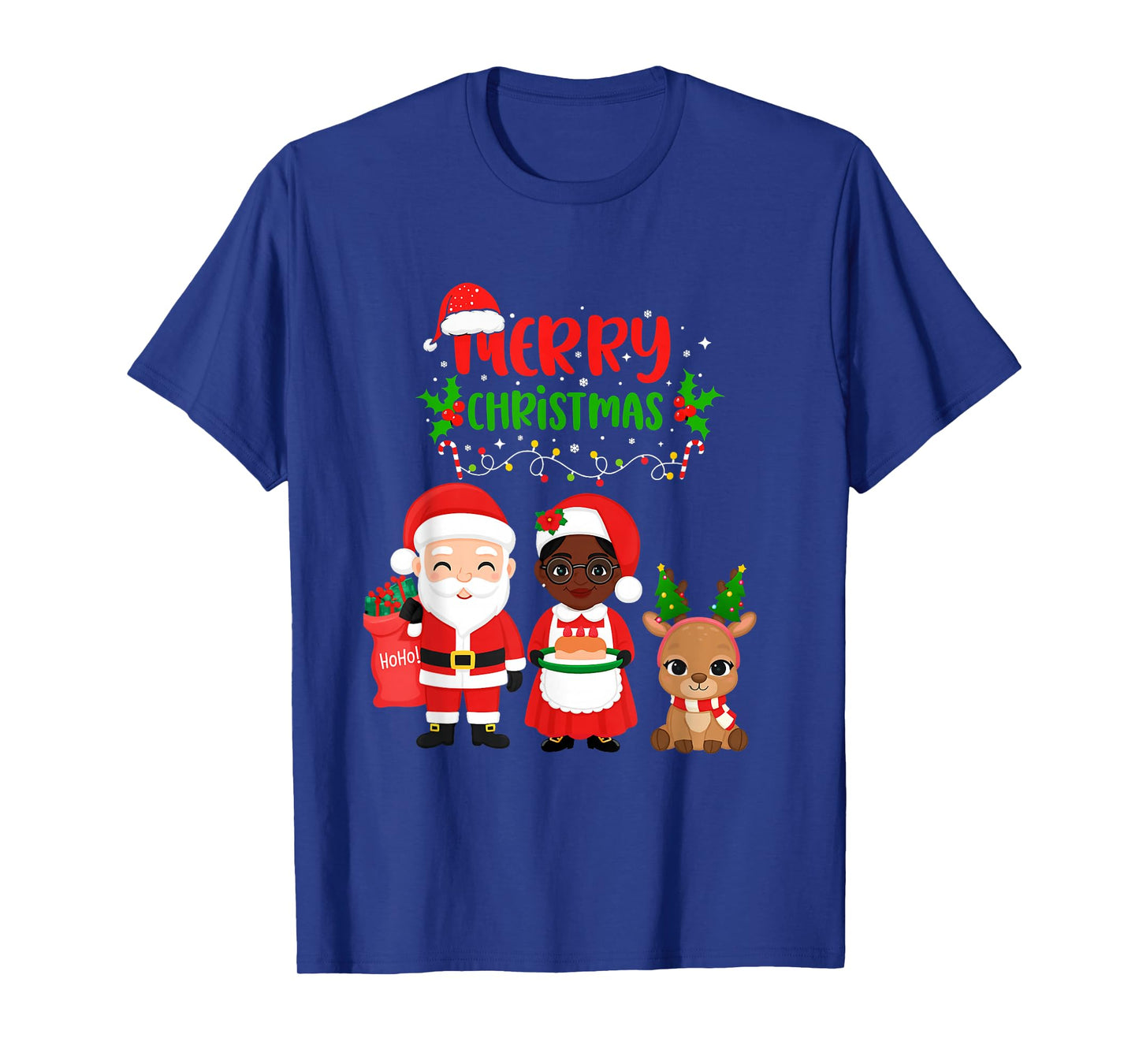 Cute Santa & Melanin Mrs Claus Interracial Family Christmas T-Shirt
