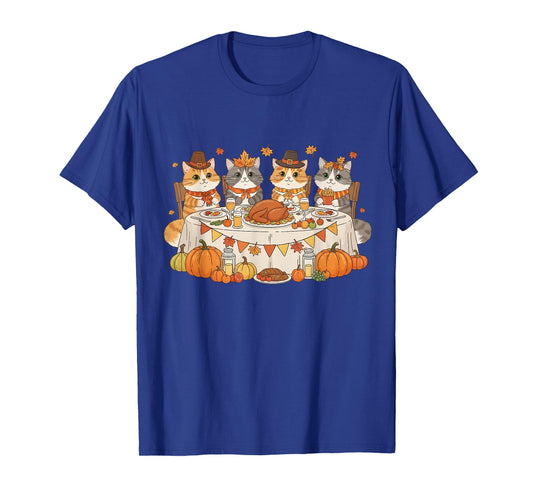 Funny Thanksgiving Cats Dinner Feast Vintage Fall Cat Lovers T-Shirt