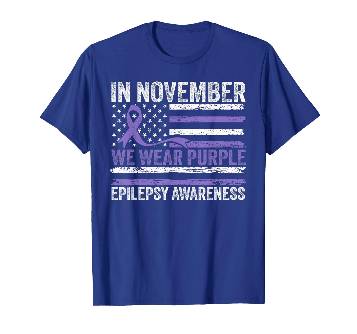 in November We Wear Purple Epilepsy Awareness American Flag T-Shirt