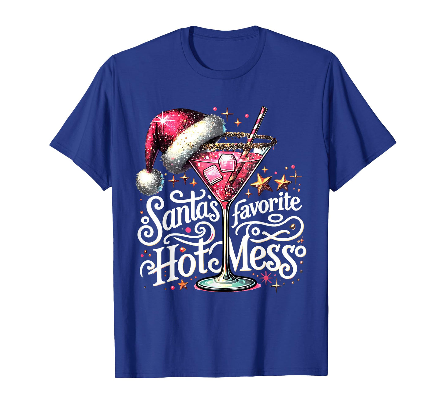 Retro Funny Santa's Favorite Hot Mess Cocktail Christmas T-Shirt