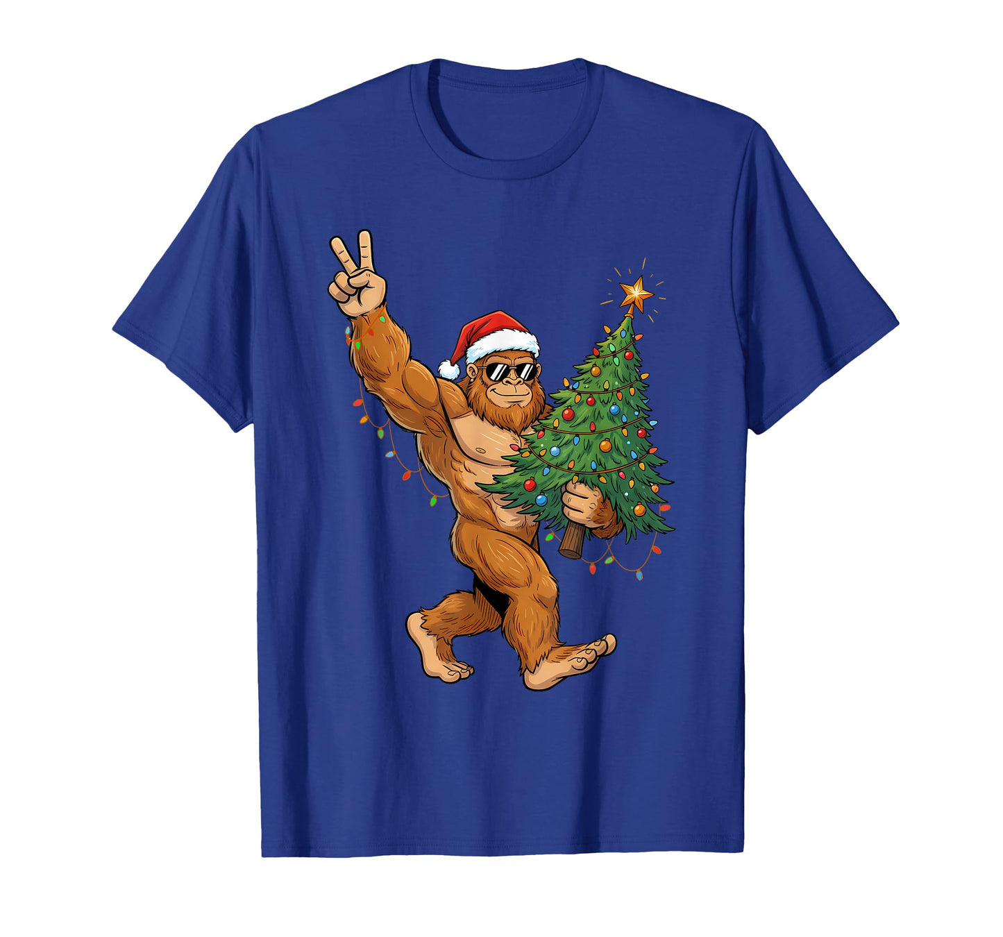 Sasquatch Christmas Tree Lights Shirt Funny Xmas Boys Men T-Shirt