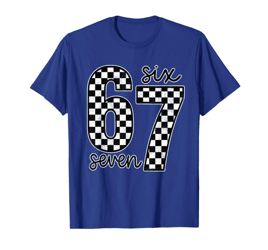 Funny Six Seven 67 Checkered Meme Cool Design for Boys Kids T-Shirt