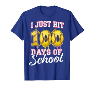 I Hit 100 Days of School Softball Ice Cream Drip 100th Day T-Shirt