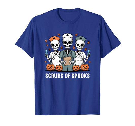 Scrubs of Spooks Funny Halloween Nurse Healthcare Workers T-Shirt