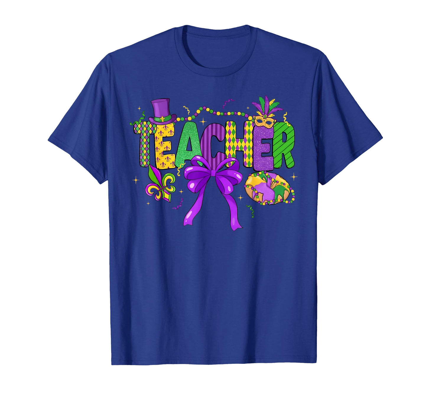 Mardi Gras Coquette Bow Masked King Cake Teacher Girl Women T-Shirt