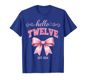 Hello Twelve Est 2014 Cute Coquette Bow 12th Birthday Girls T-Shirt