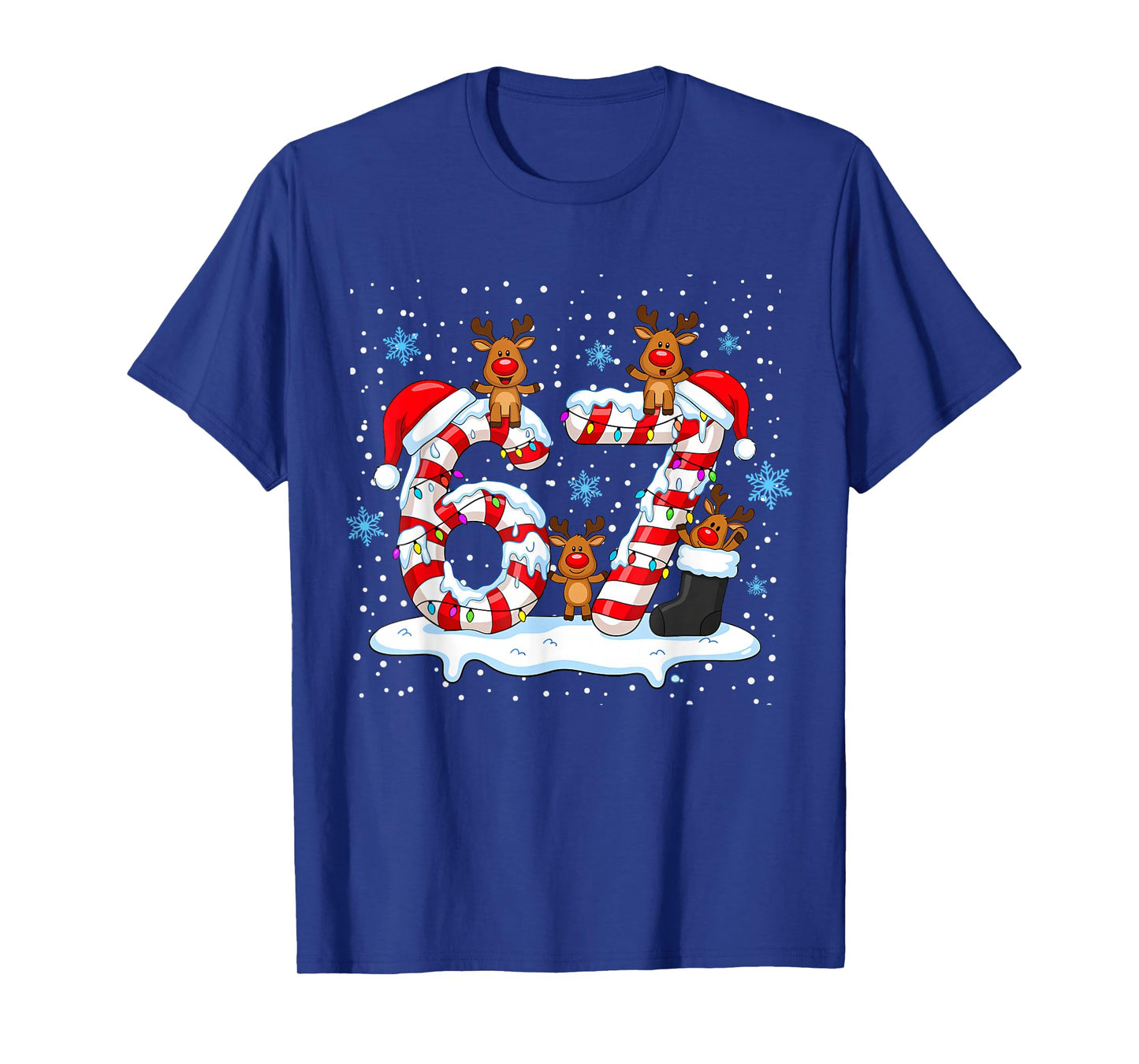Funny Six Seven 67 Meme 6 7 Christmas Santa Hand Boys Teens T-Shirt
