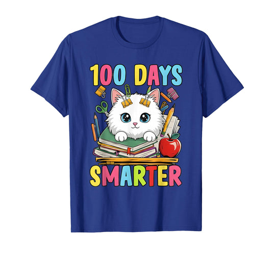100 Days Smarter Cat 100th Day of School Girls Cat Lovers T-Shirt