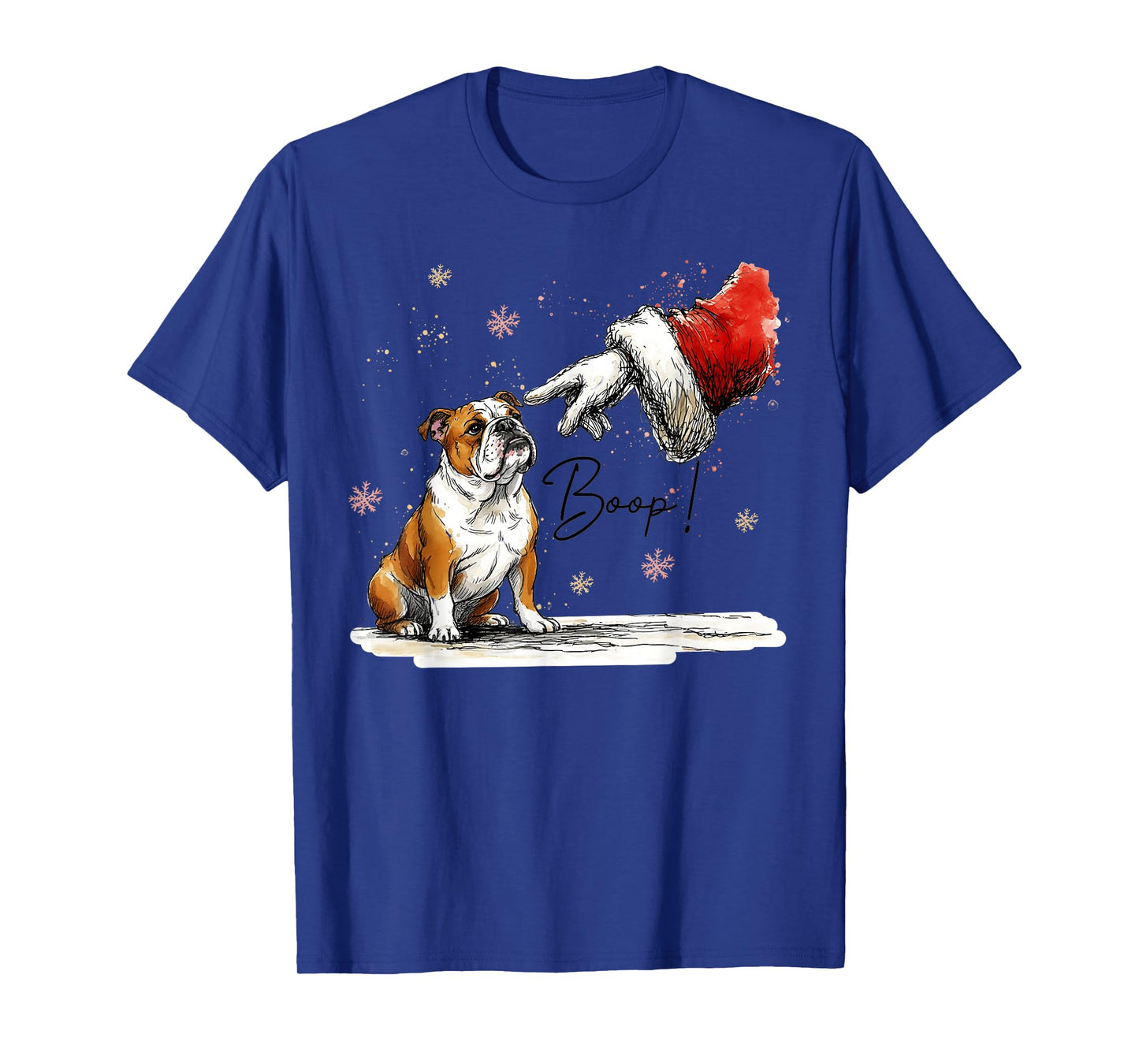 English Bulldog and Santa Hand Retro Christmas Boop Holiday T-Shirt