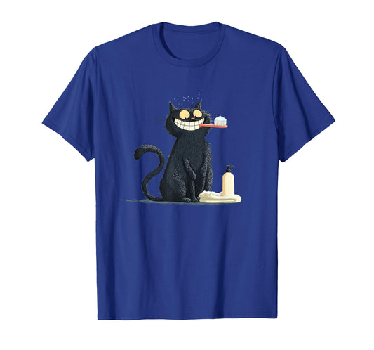 Big Smiling Cat with Toothbrush for Teeth Brushing Lovers T-Shirt