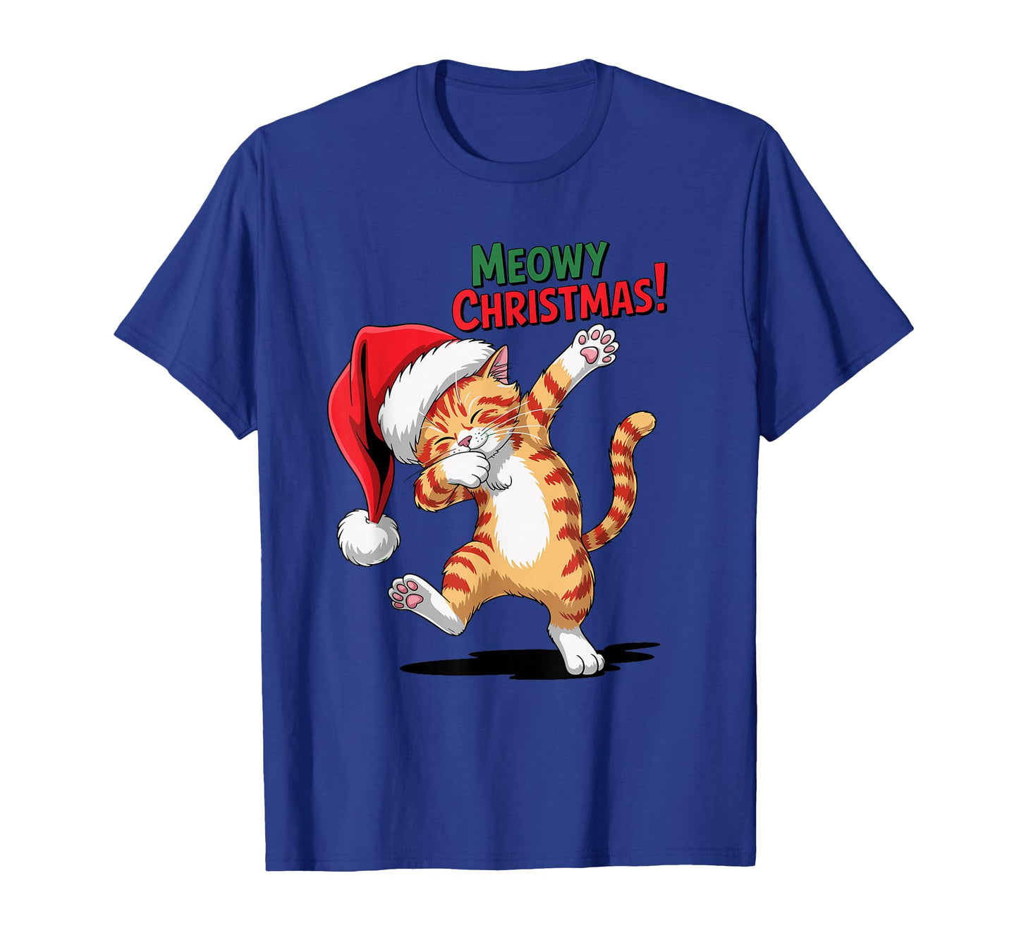 Meowy Christmas Cat Dabbing in Santha Hat Xmas Funny T-Shirt