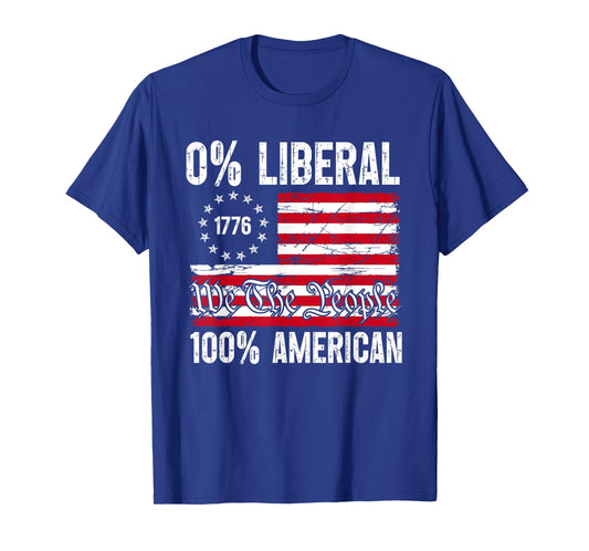 0% Liberal 100% American Zero Percent Liberal US Flag Retro T-Shirt