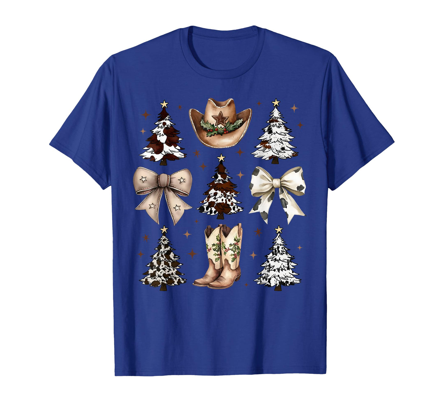 Western Country Cowboy Boots Hat Christmas Trees Cow Bows T-Shirt