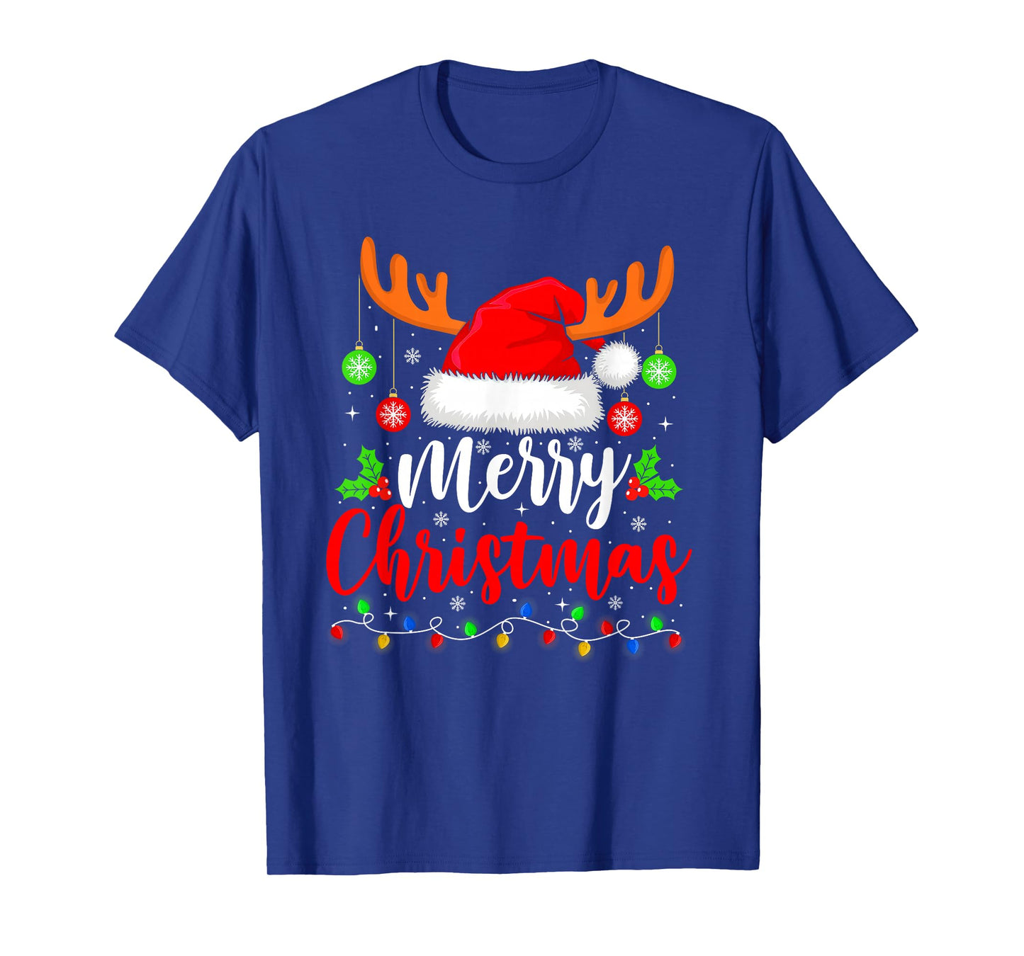 Merry Christmas Reindeer Santa Hat Xmas Family Men Women T-Shirt