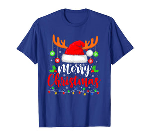 Merry Christmas Reindeer Santa Hat Xmas Family Men Women T-Shirt