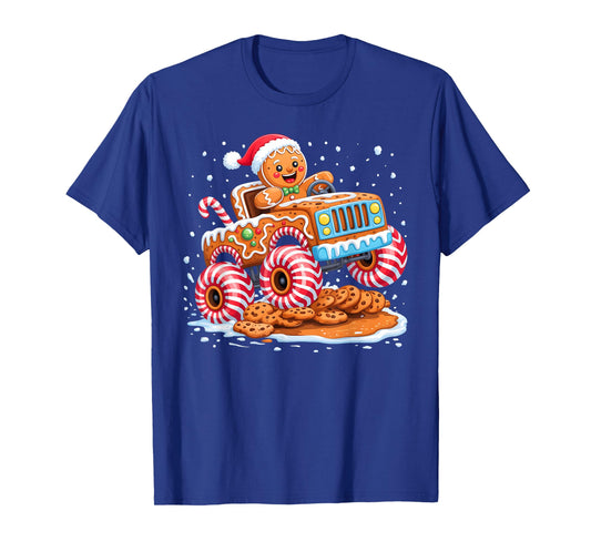 Funny Gingerbread Man Christmas Baking Monster Truck Boy Kid T-Shirt