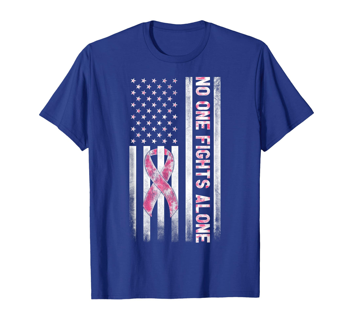 Pink White Grunge Graphic USA Flag Breast Cancer Awareness T-Shirt