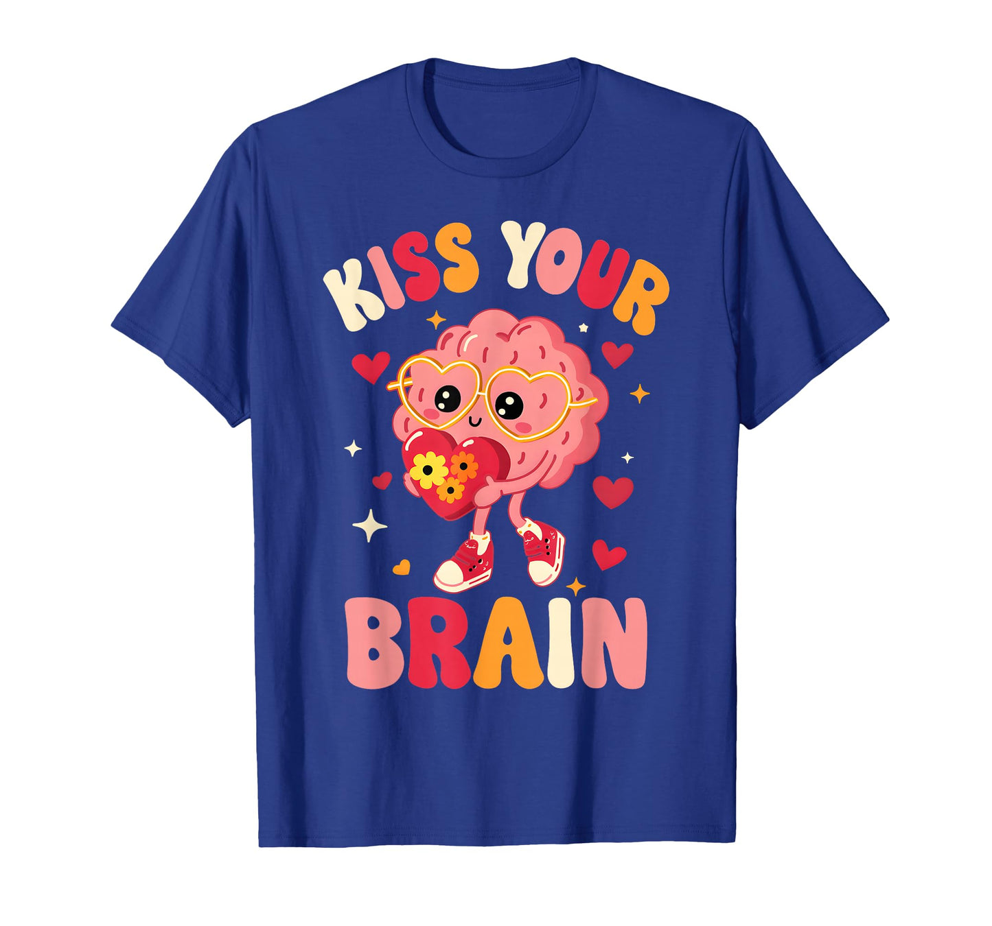 Valentine Kiss Your Brain Retro Teacher Squad Heart Kid T-Shirt