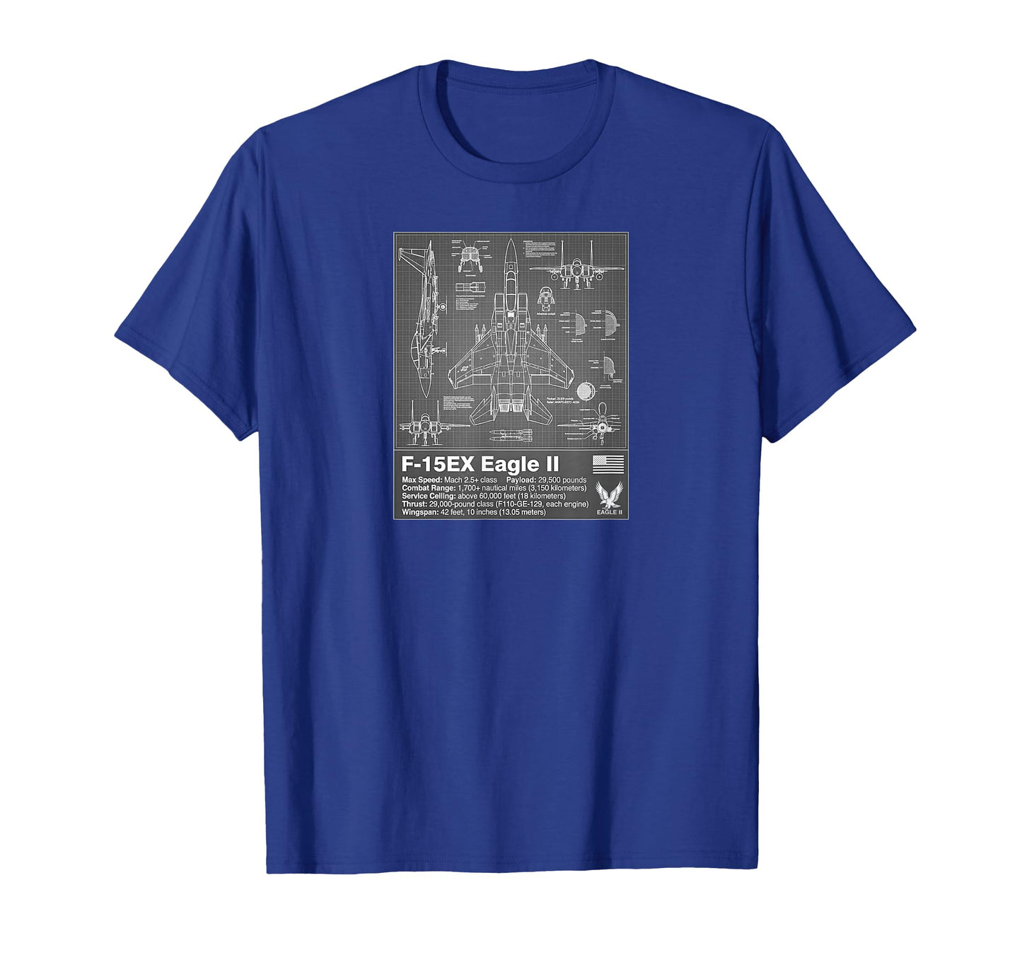 F-15 Eagle II Blueprint Technical Schematic - Aviation Art T-Shirt