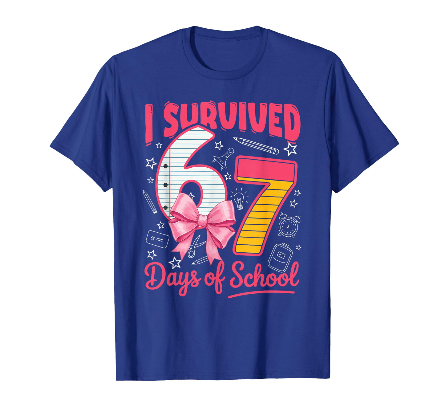 I Survived 67 Days of School Pink Bow Girls Kids T-Shirt