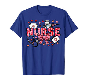 Valentines Day Nurse Plaid Stethoscope Scrub Top Women Men T-Shirt