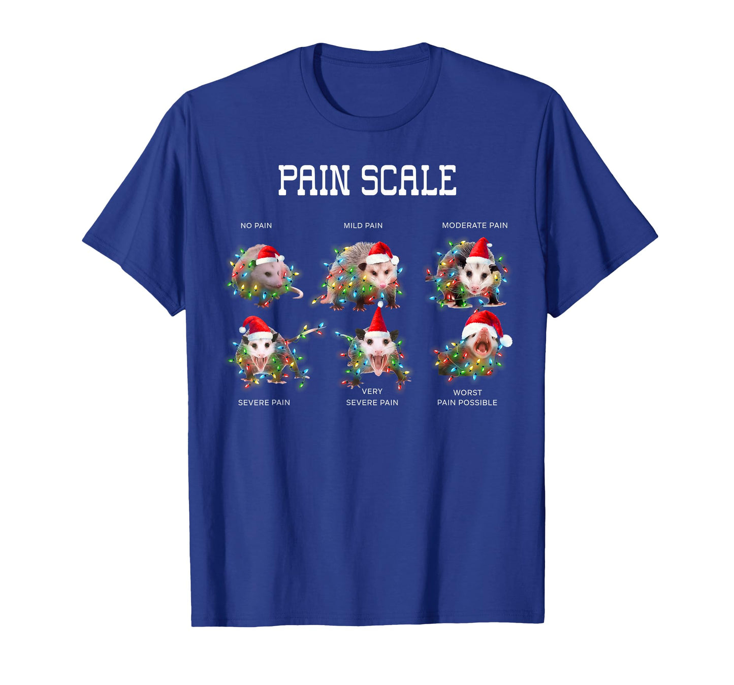 Pain Scale Funny Opossum Merry Christmas Xmas Lights Holiday T-Shirt
