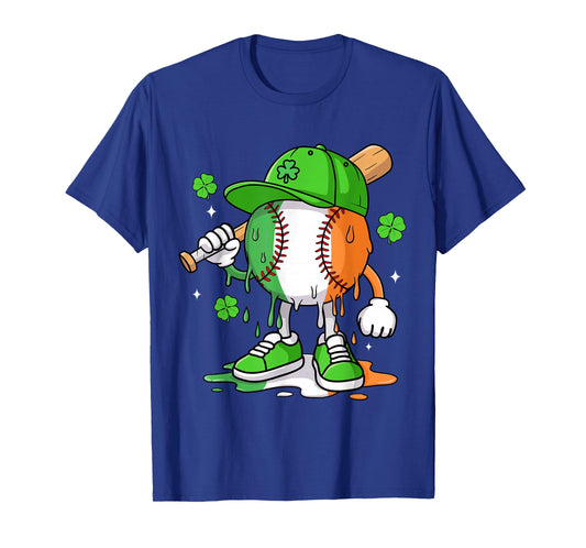 Boys St Patricks Day Irish Flag Kids Baseball Ice Cream Drip T-Shirt