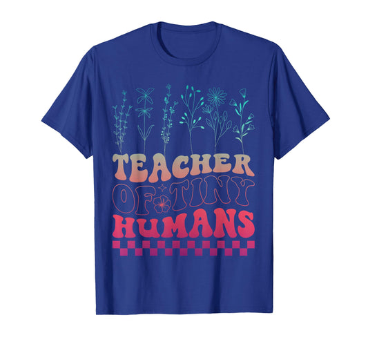 Teaching Groovy Teacher of Tiny Humans Floral Teacher Womens T-Shirt