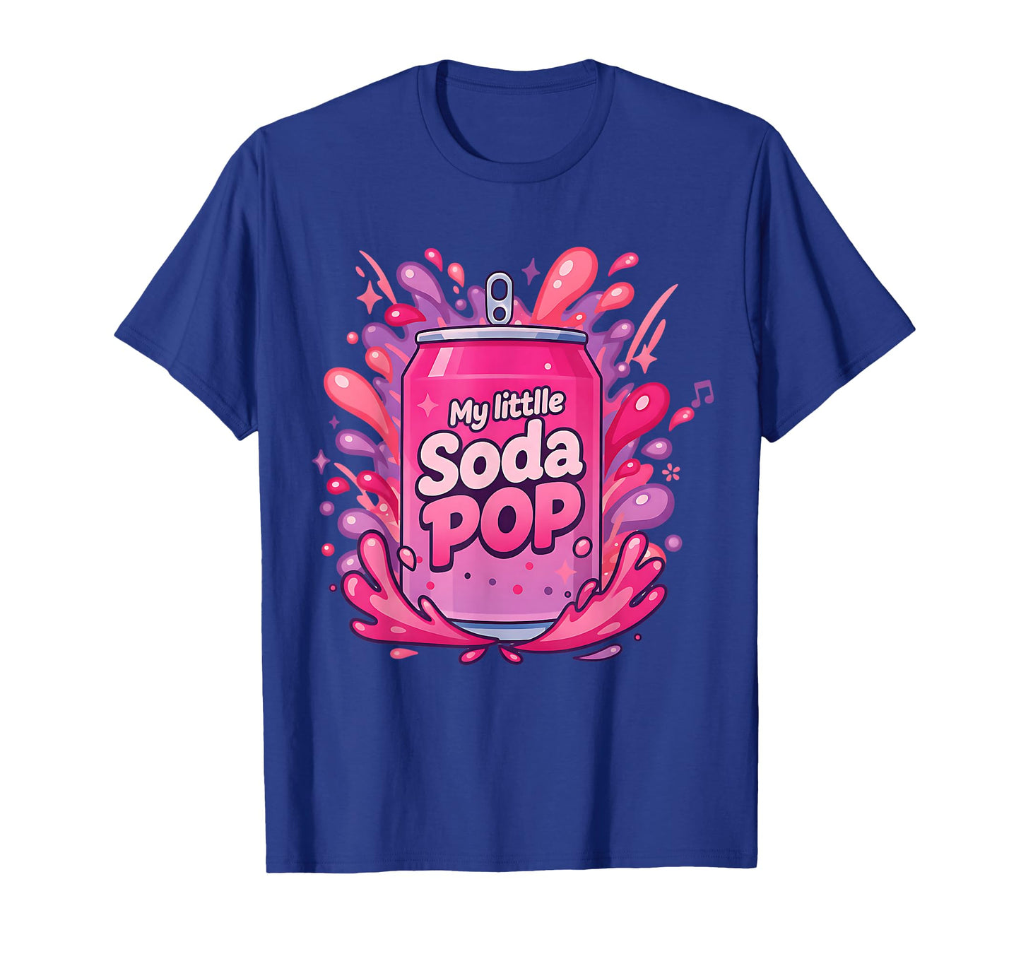 Soda Pop Cartoon Splash Cute Retro Beverage Pink and Purple T-Shirt
