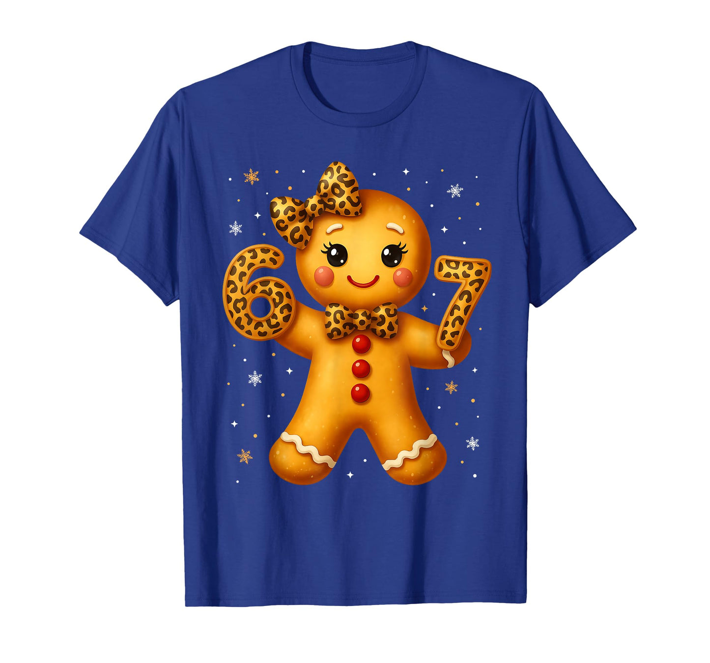Christmas Funny Gingerbread Six Seven 67 Leopard Bow Girl T-Shirt