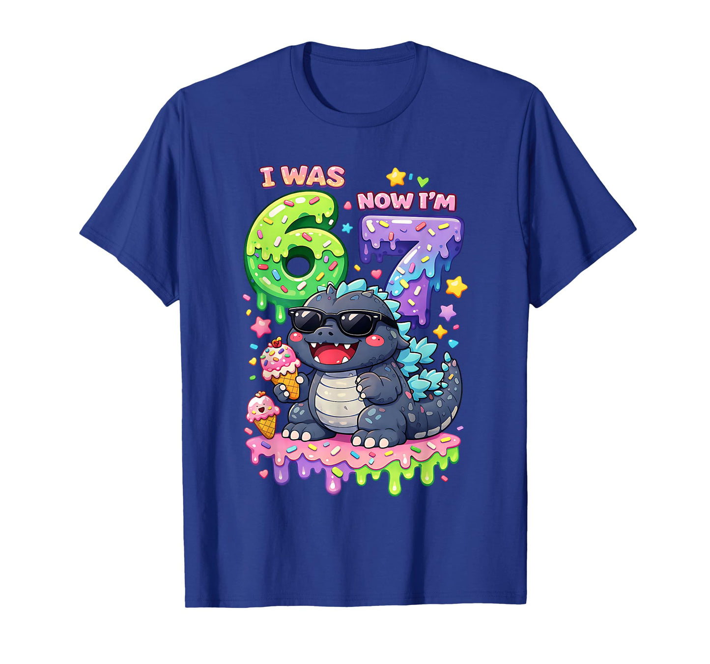I was 6 Now I'm 7 Birthday 67 Meme Kaiju Ice Cream Kawaii T-Shirt