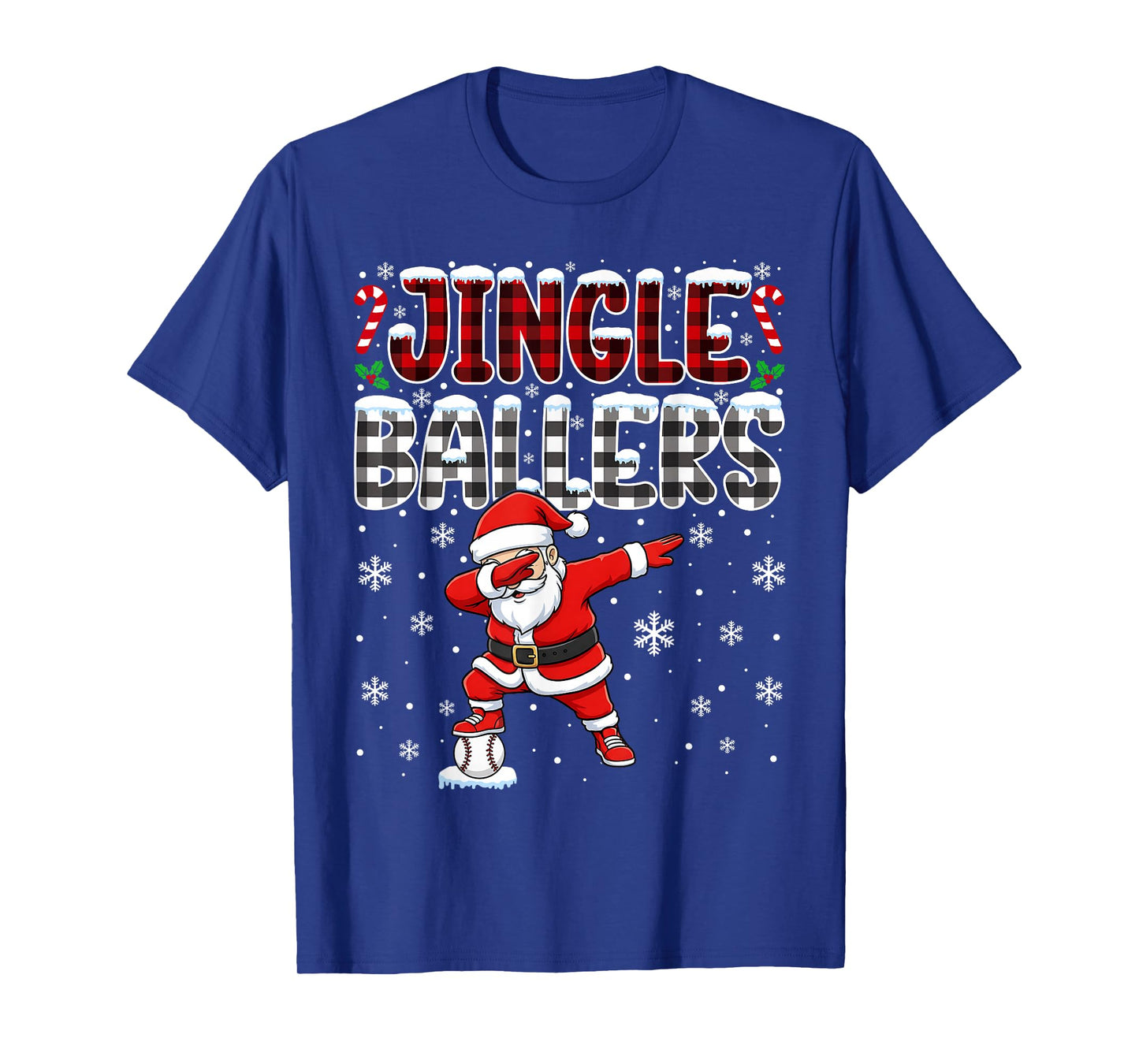 Jingle Ballers Plaid Santa Dabbing Baseball Christmas T-Shirt