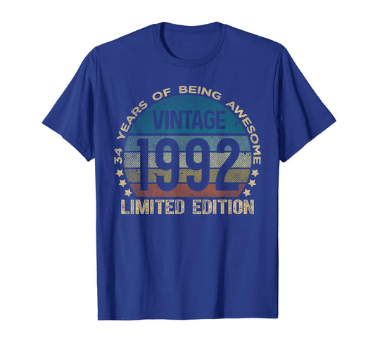 34 Year Old Gifts Vintage 1992 Limited Edition 34th Birthday T-Shirt